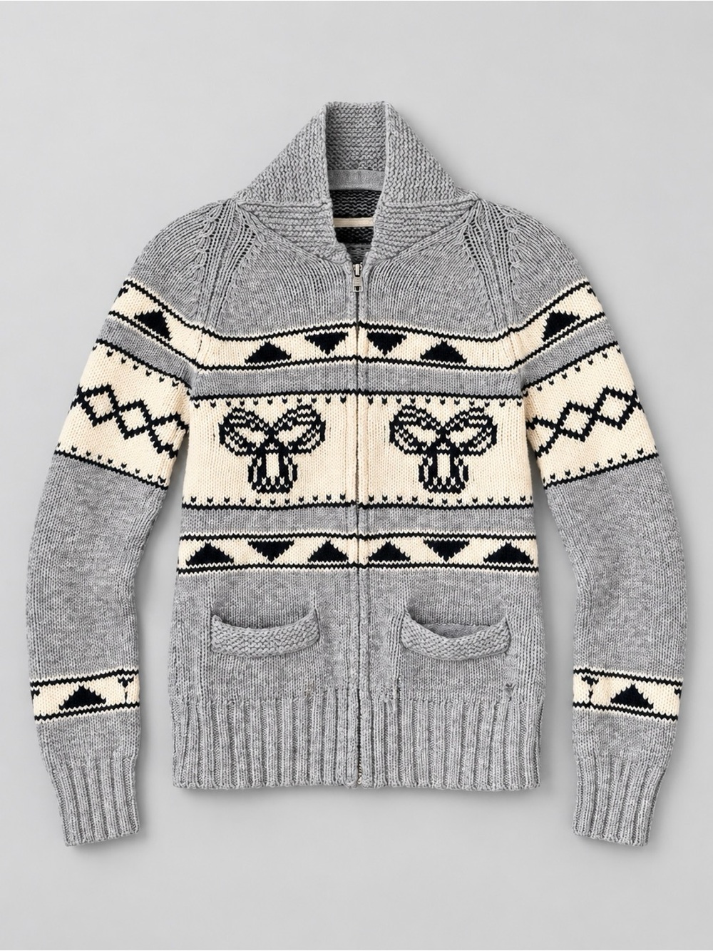 TNA Aritzia Sea to Sky 100% Lambswool Cowichan Zip Sweater Grey Small
